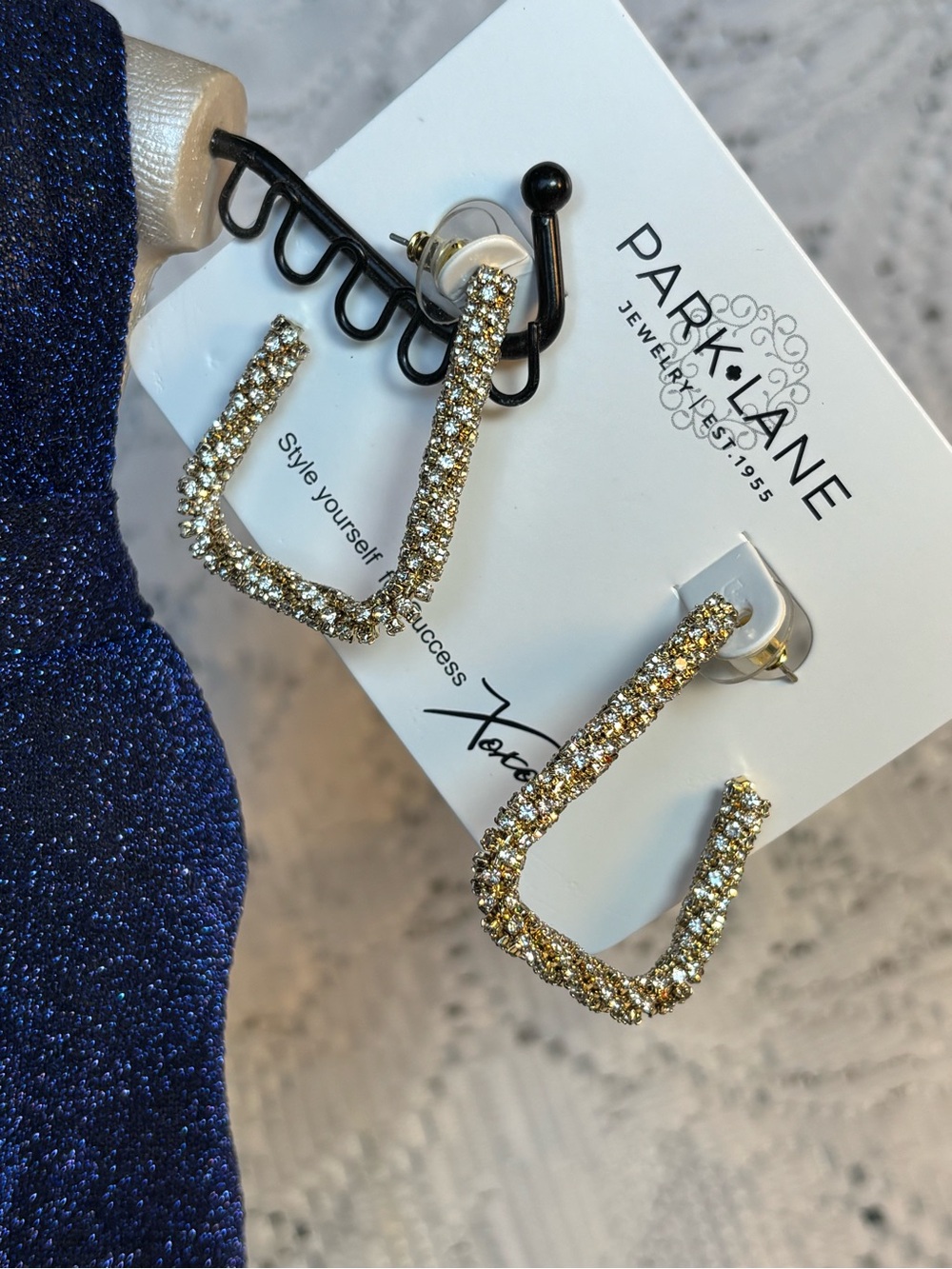 Park Lane London Sparkle Gold Crystal Square Hoop Earrings with Pavé Detail - Picture 6 of 8